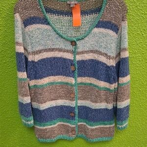 J. Jill Blue and Brown Striped Cardigan